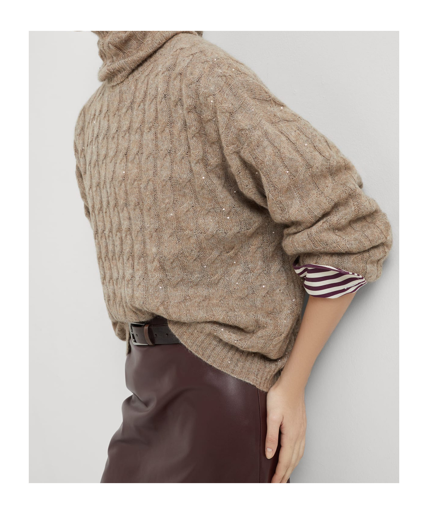 Brunello Cucinelli Wool Cable Knit Jumper In Brown