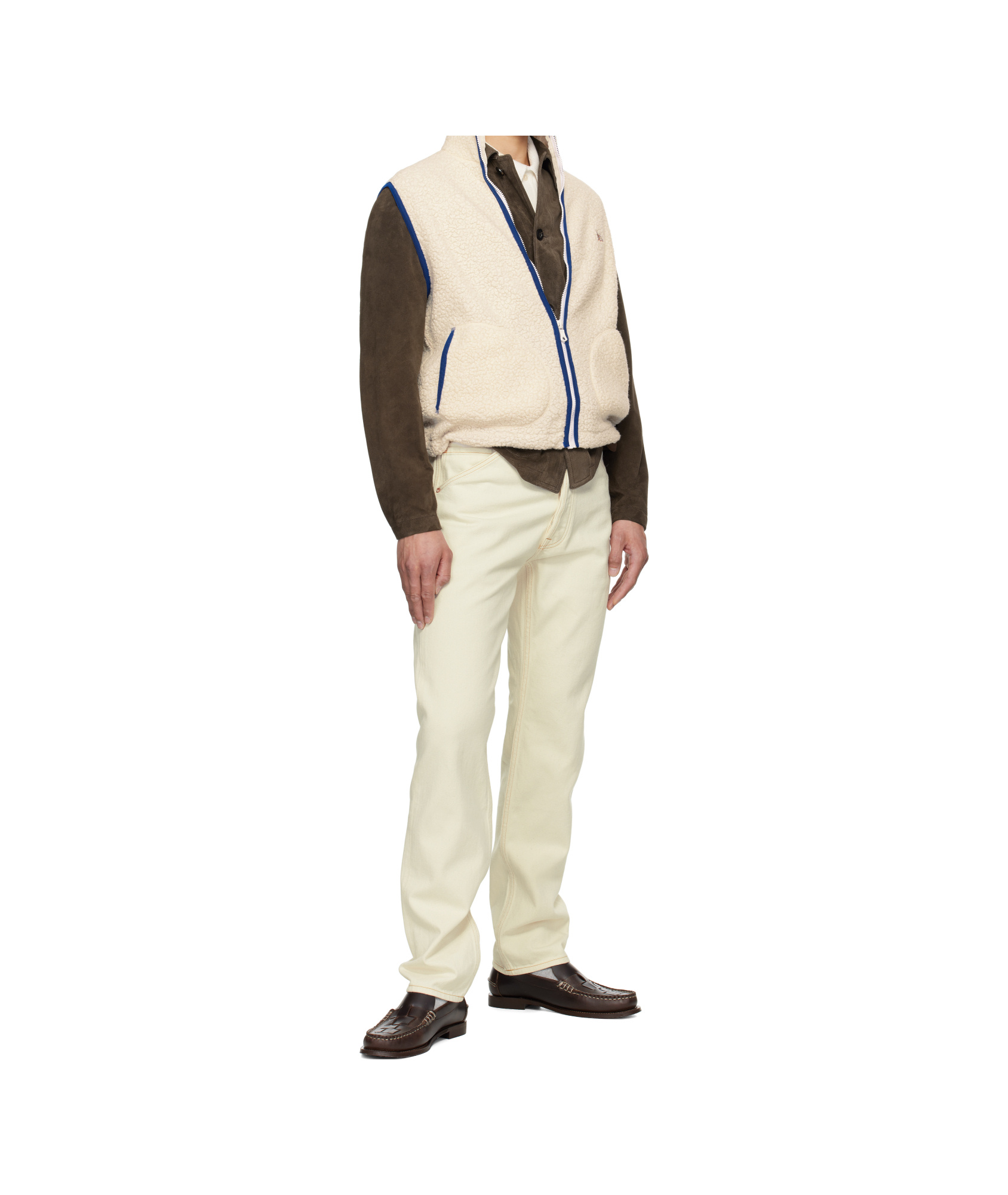 Drake's London Boucle Wool Zip Fleece Vest In Ecru