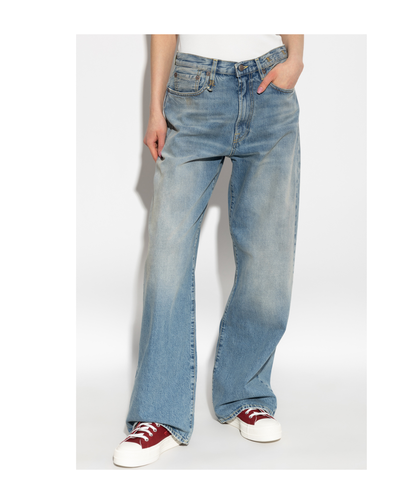 R13 Wide-leg Distressed Jeans In Gray