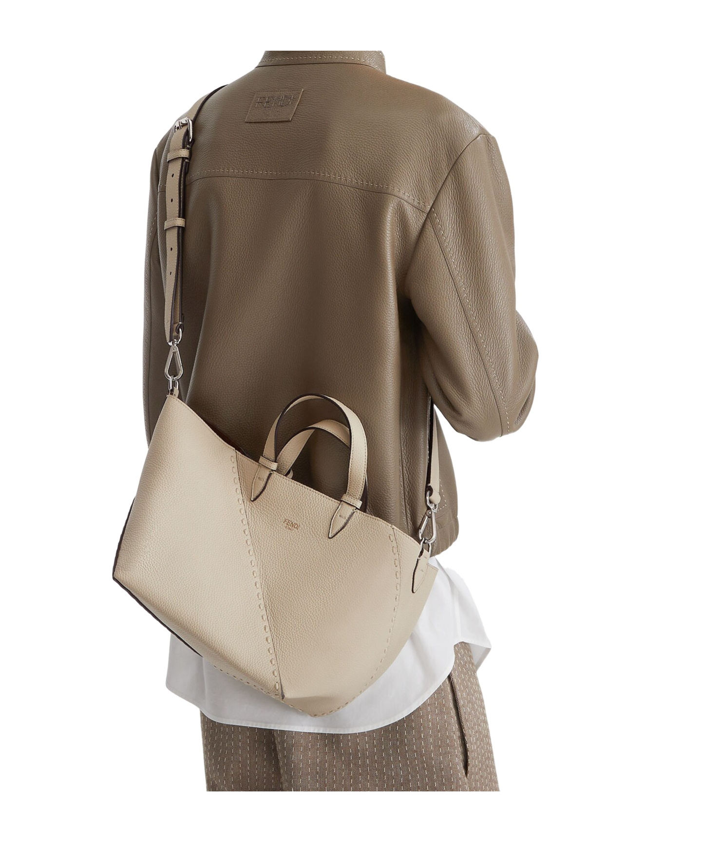 Fendi Diagonal Shopping Small Selleria In Nude