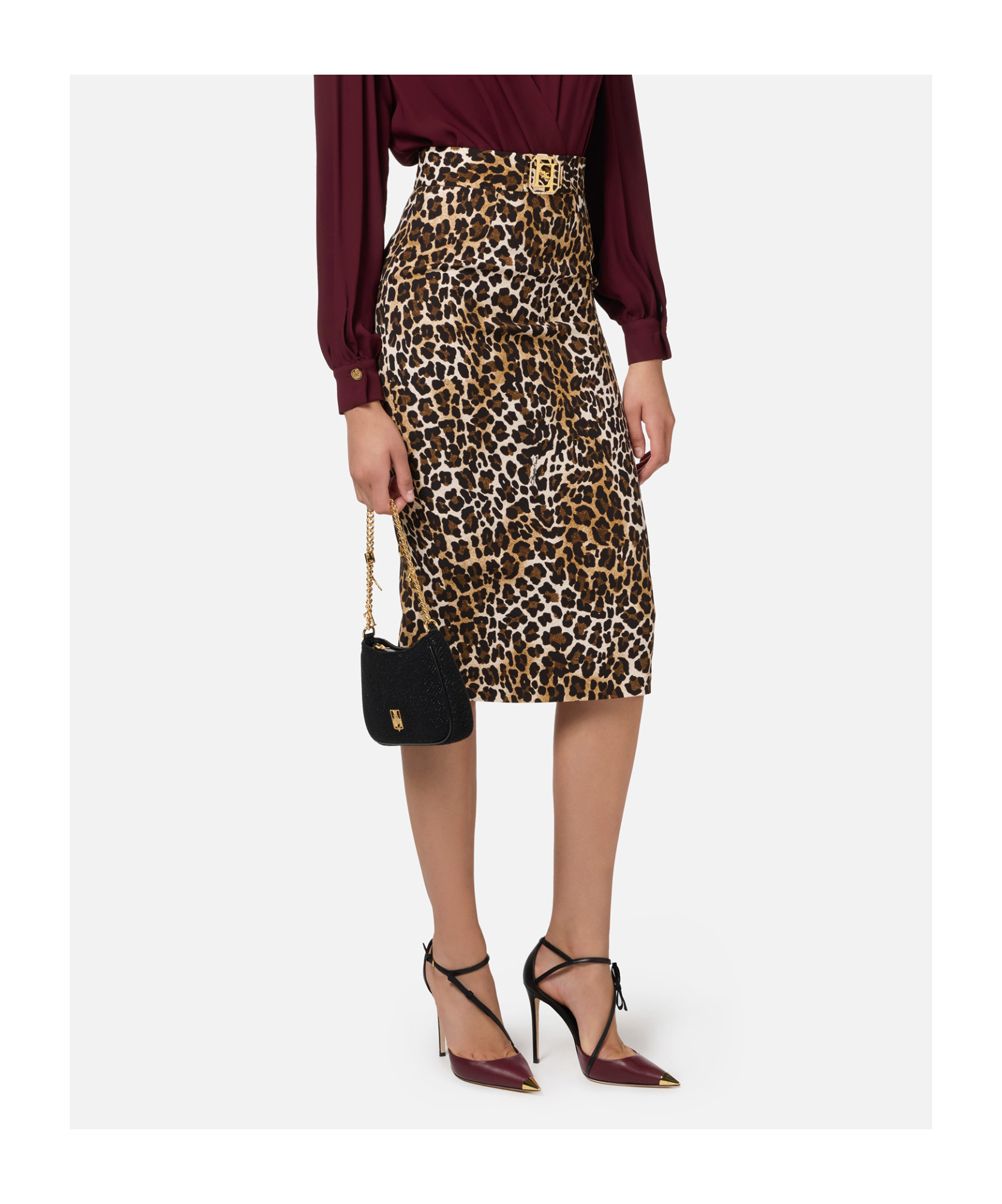 Shop Elisabetta Franchi Animalier Crêpe Midi Skirt In Black