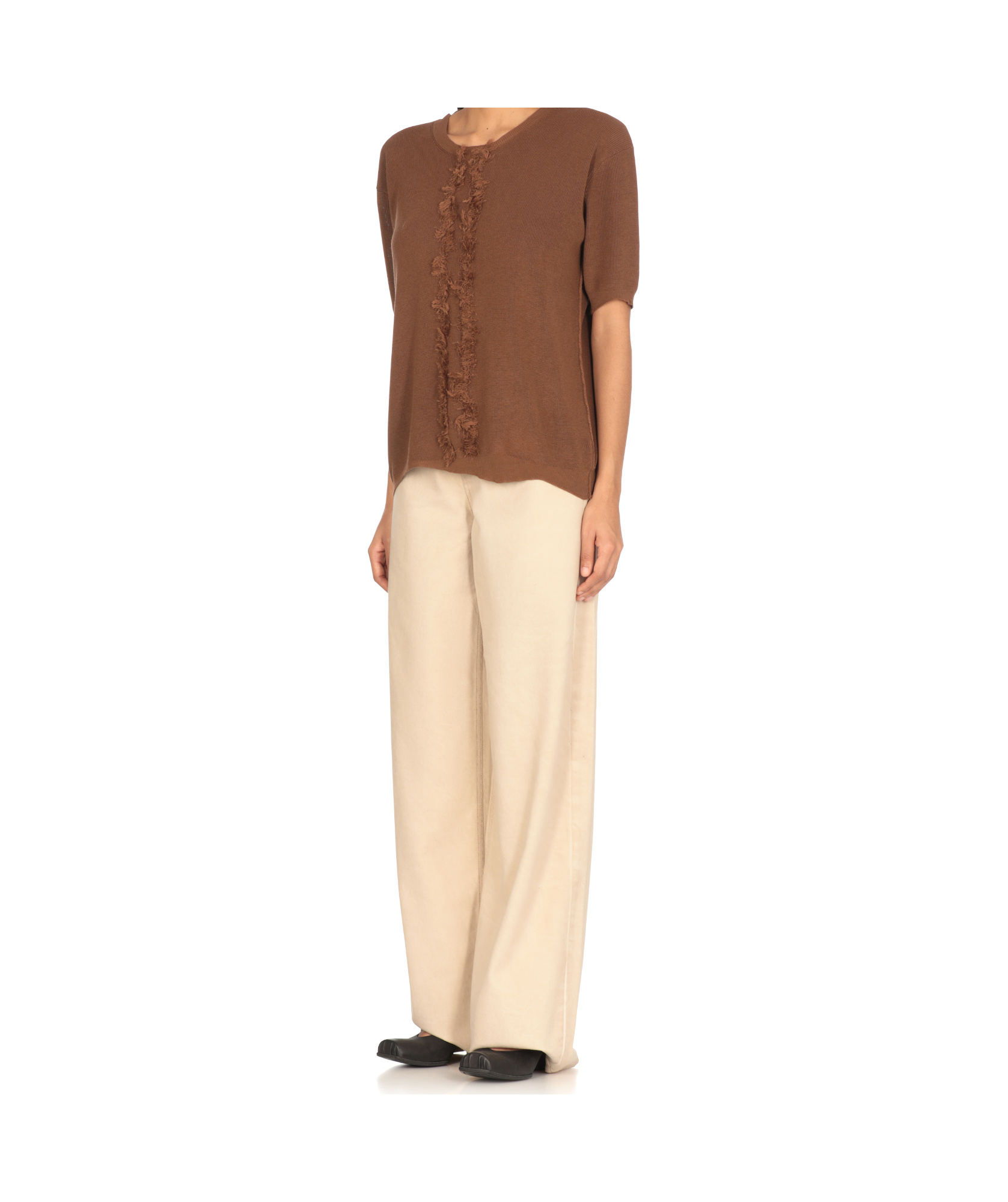 Uma Wang Ribbed Crewneck Knitwear Fringes In Brown