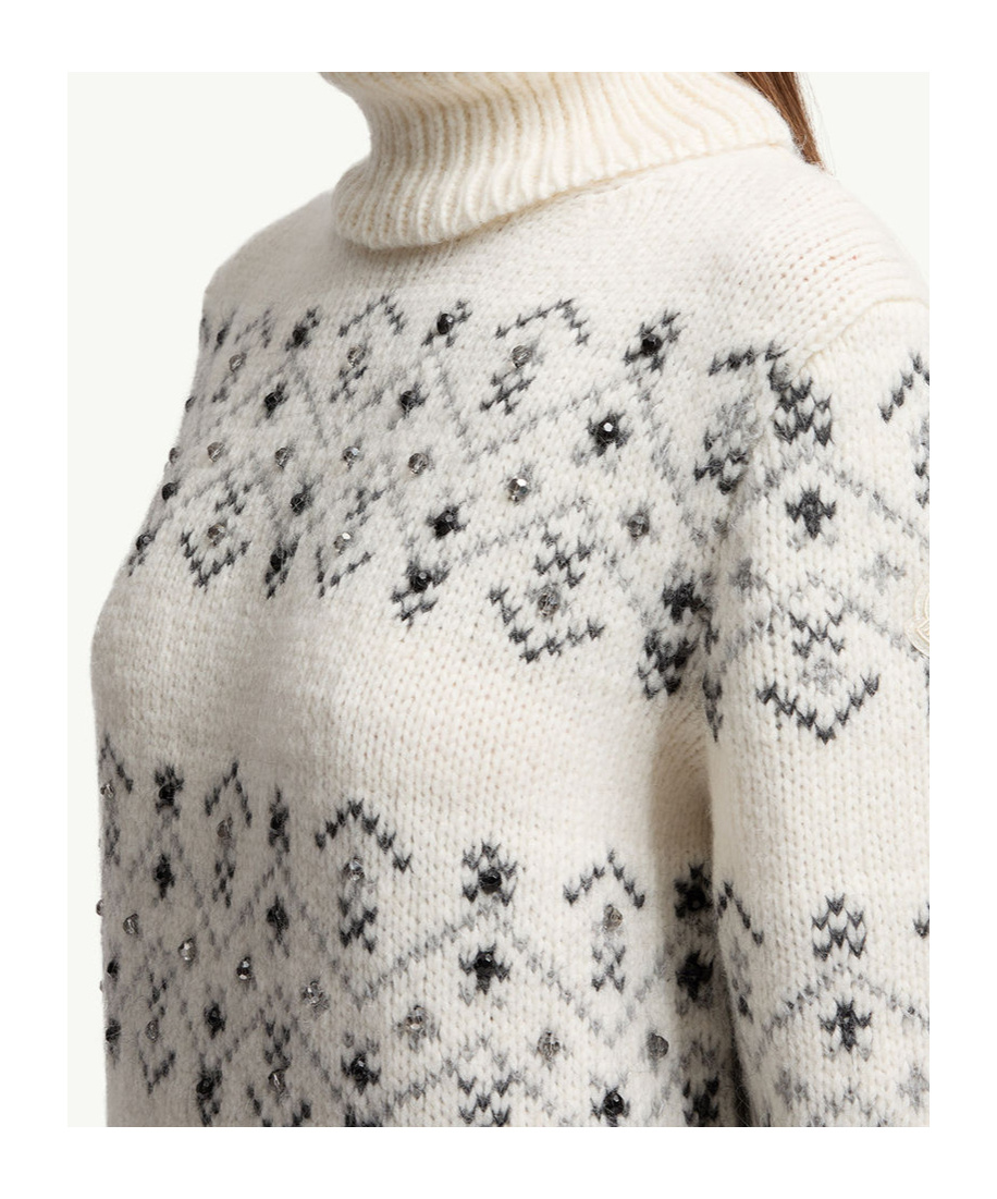 Moncler Crystal-embroidered Alpaca  Wool Blend Turtleneck Sweater In White