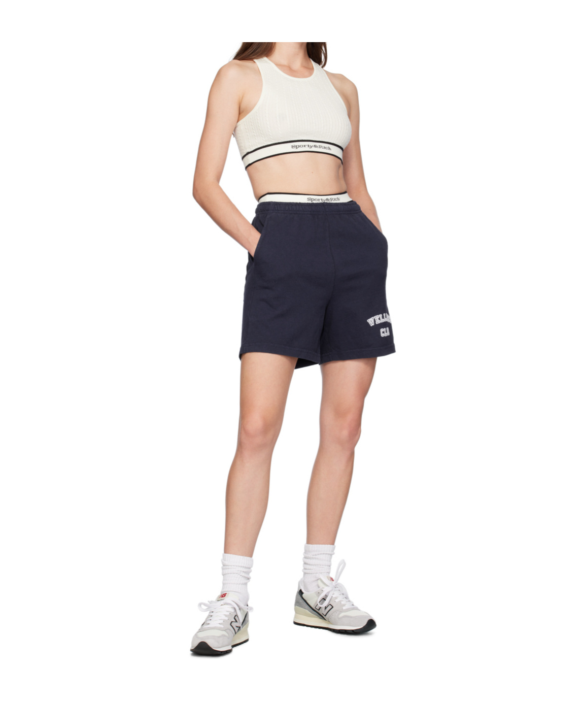 Sporty And Rich Elastic Waist Shorts In Navy Blue