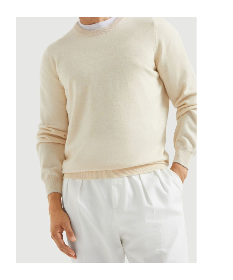 Brunello Cucinelli Men's Lightweight Cotton Sweater In Nude