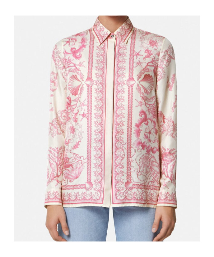Versace Graphic Print Long Sleeves Top In Pink
