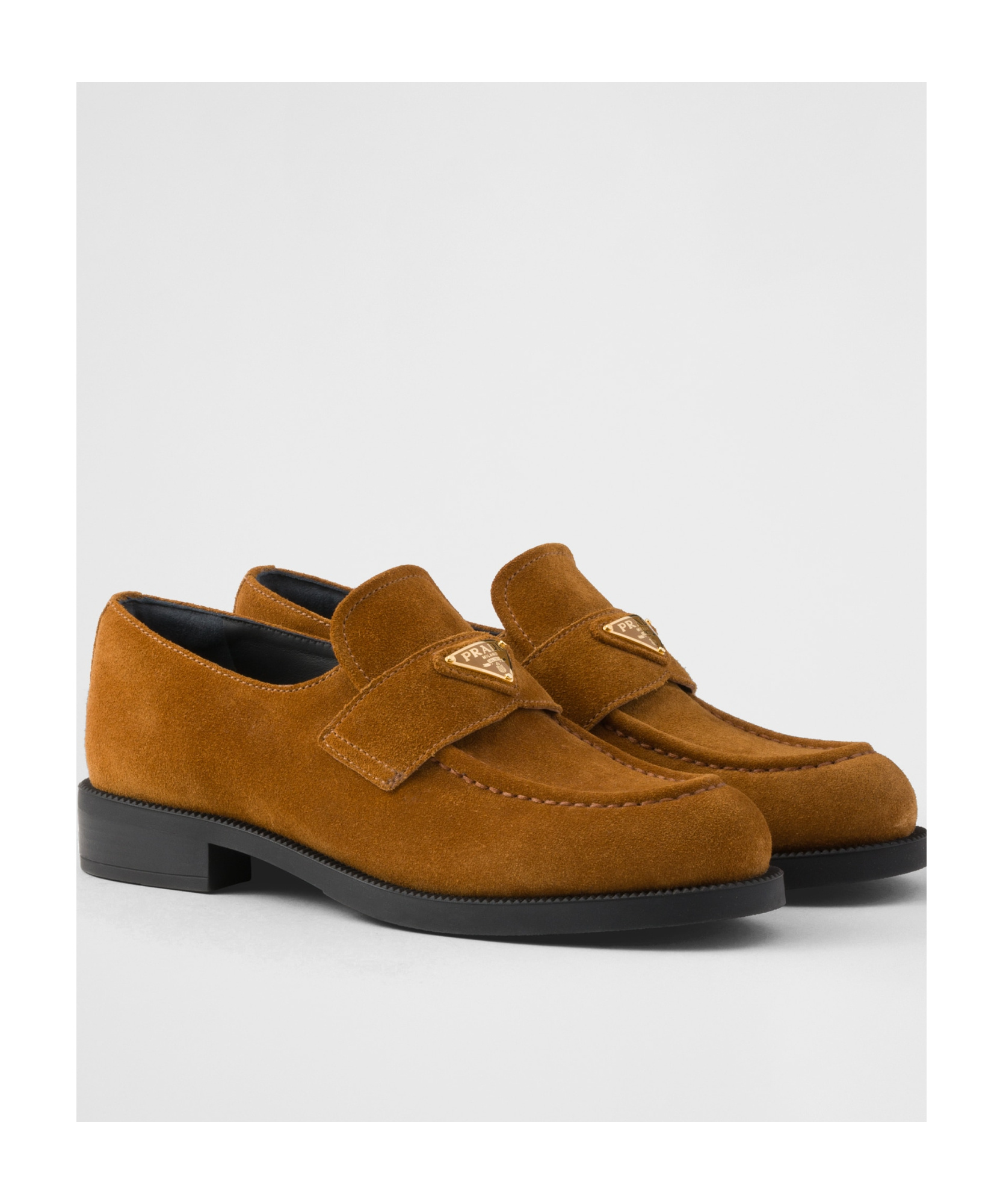 Prada Buckle Detail Round Toe Suede Loafers In Animal Print
