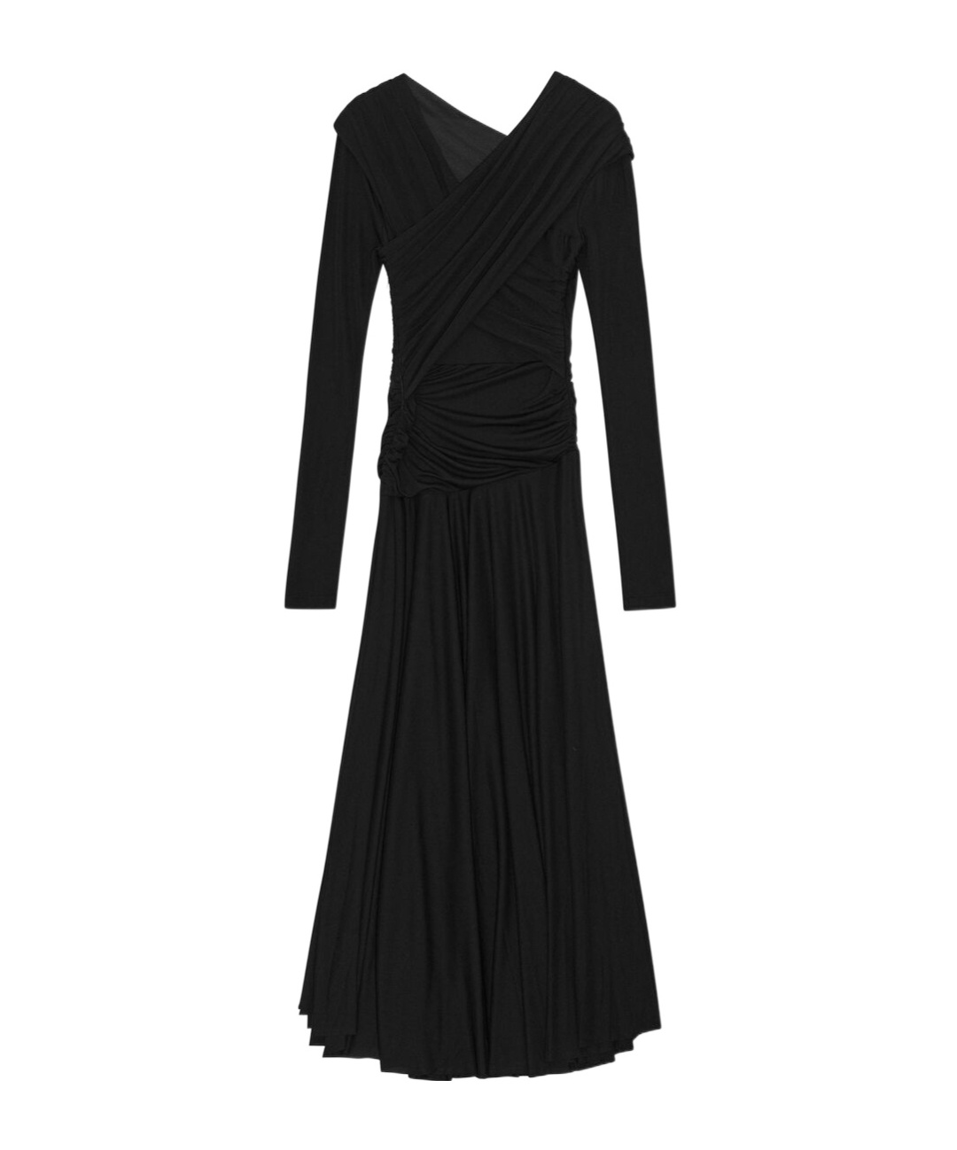 Ganni Interlock Jersey Crossover Ruched Long Dress Dresses Black In Black
