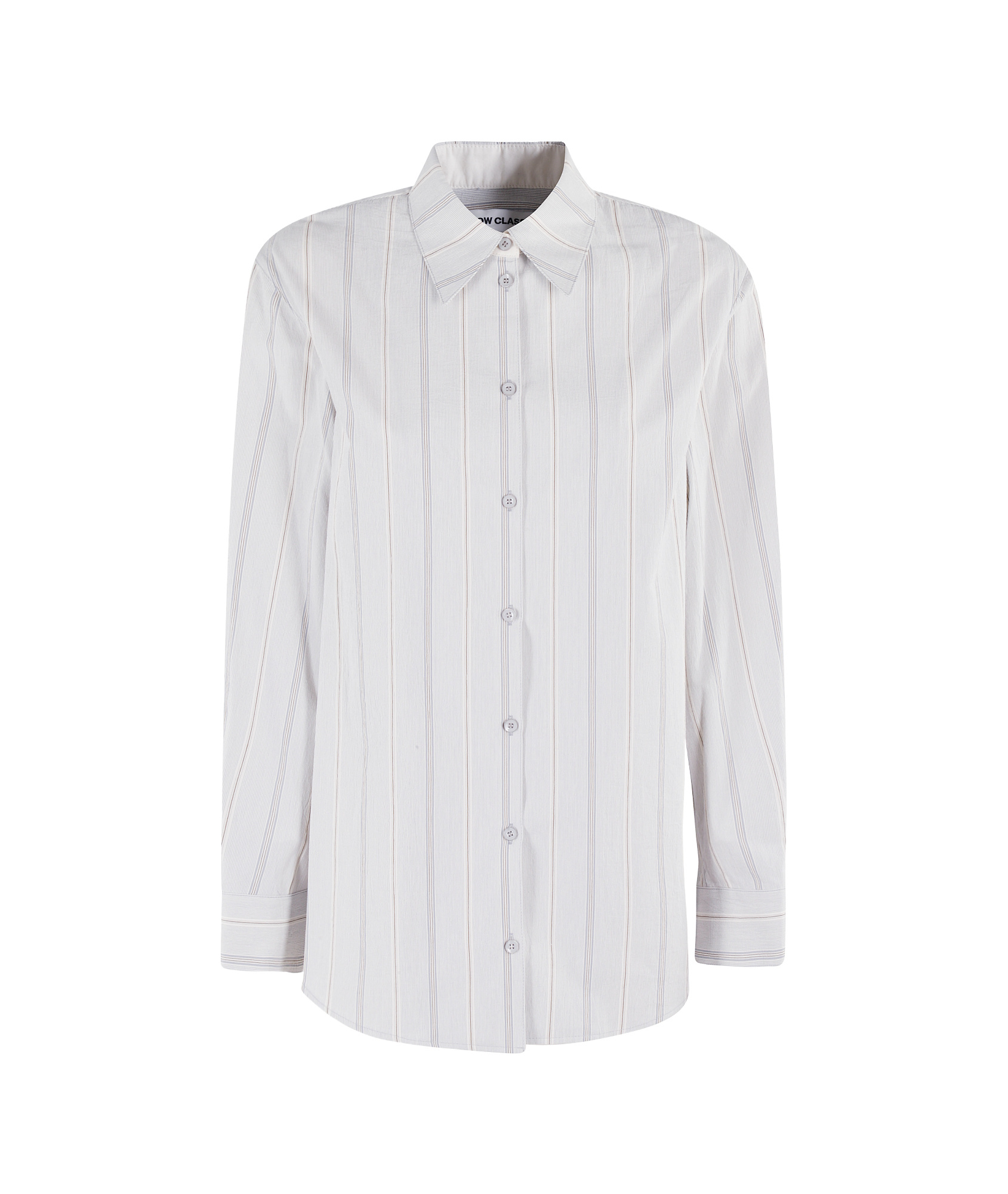 Low Classic Striped Collared Neck Long Sleeves Top In Blue