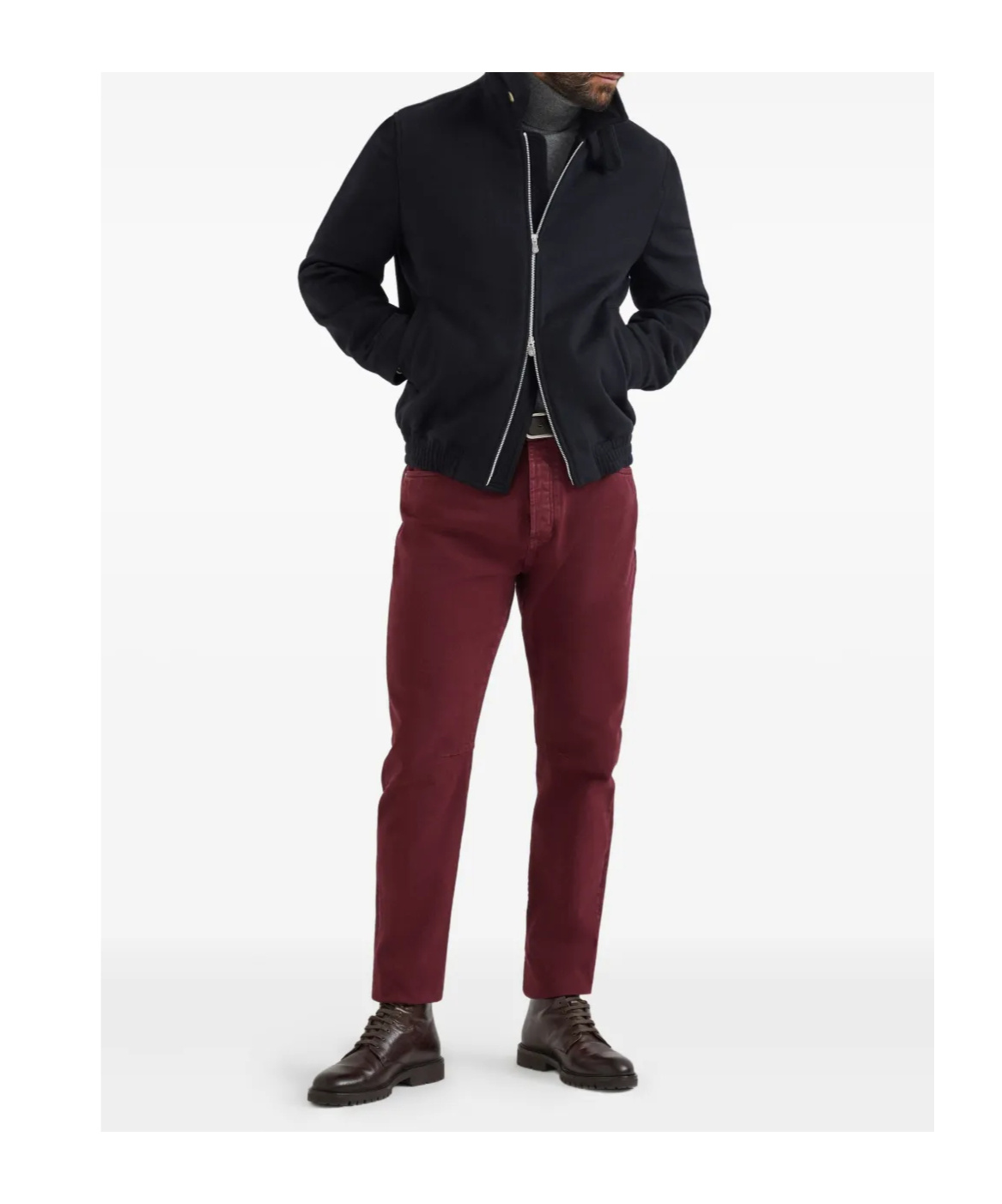 Brunello Cucinelli High Collar Wool Bomber Jacket In Black