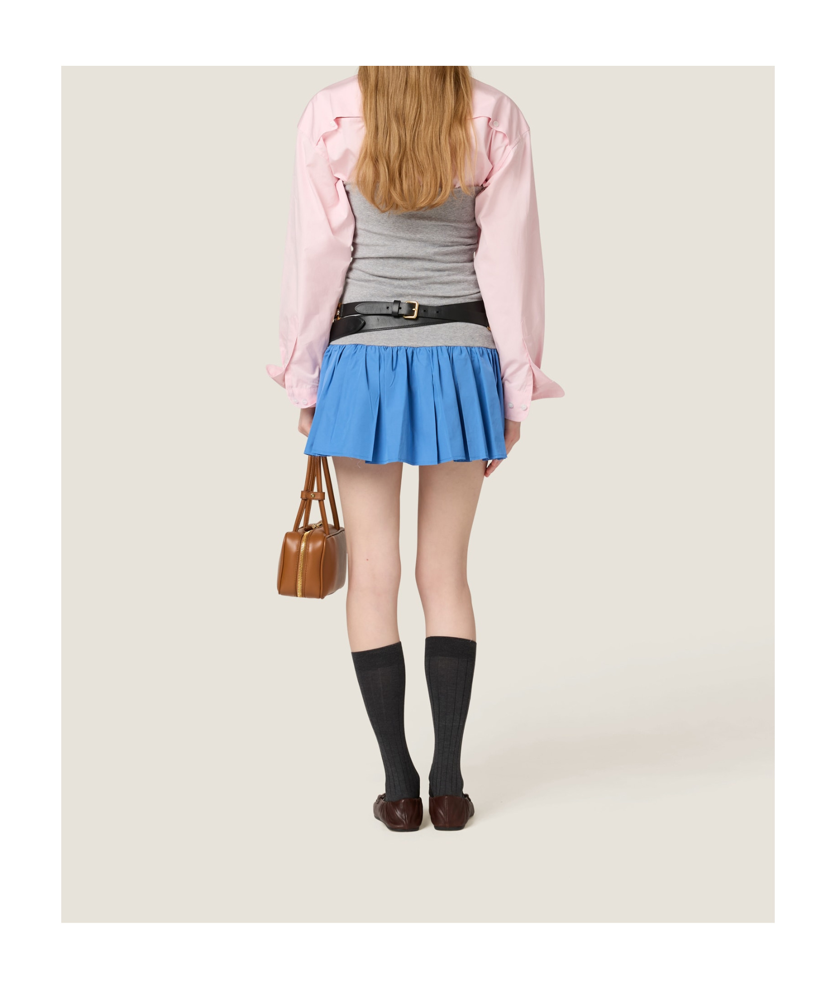 Miu Miu Poplin And Jersey Miniskirt In Multi