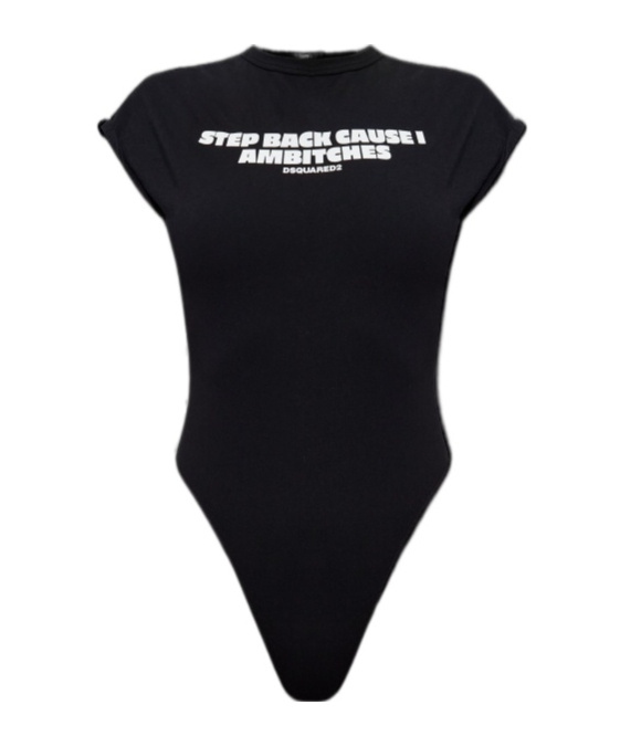 Dsquared2 Neck Tie Printed Bodysuit In Black