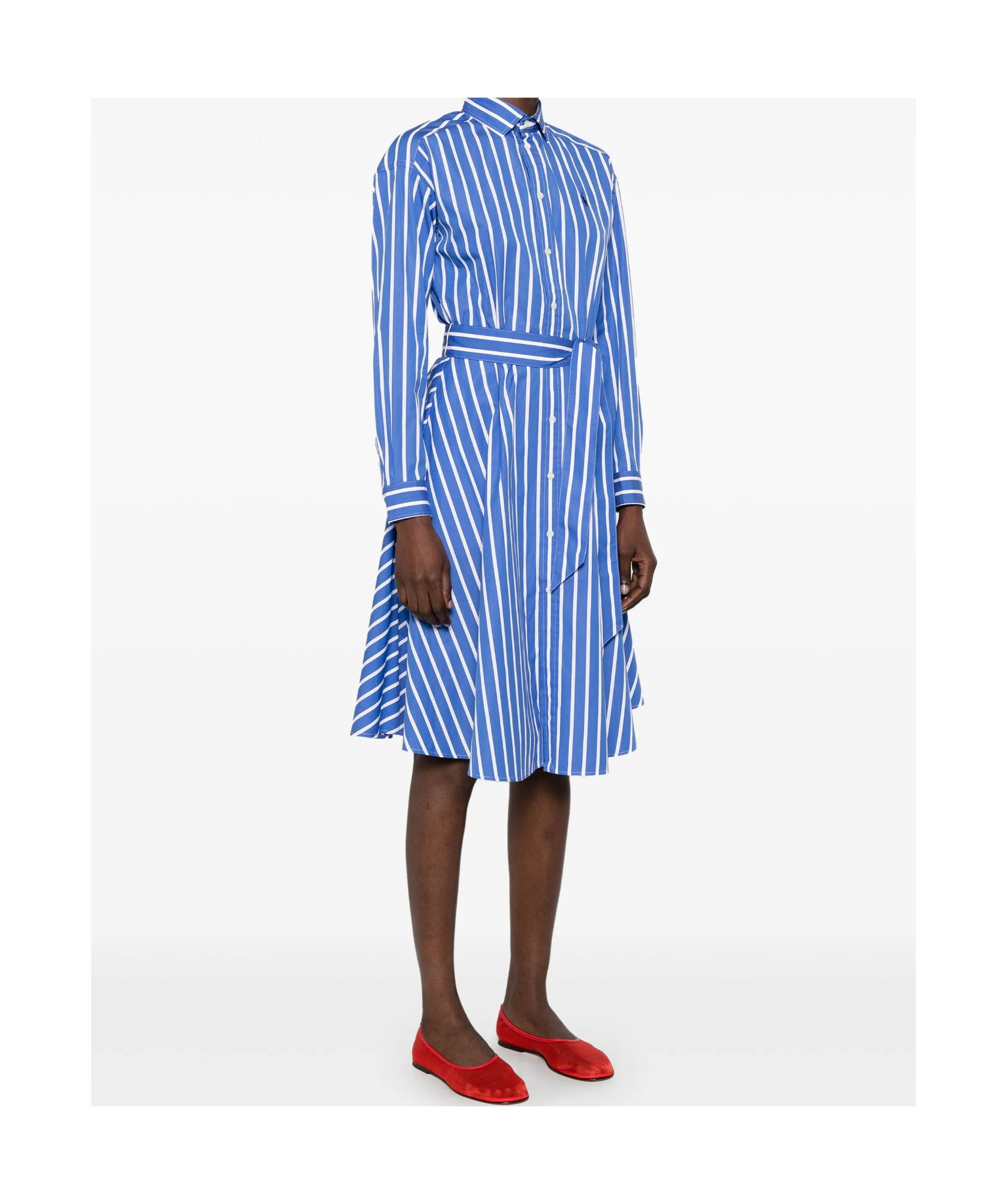 Polo Ralph Lauren Embroidered Poplin Shirt Dress With Belted Waist In Blue