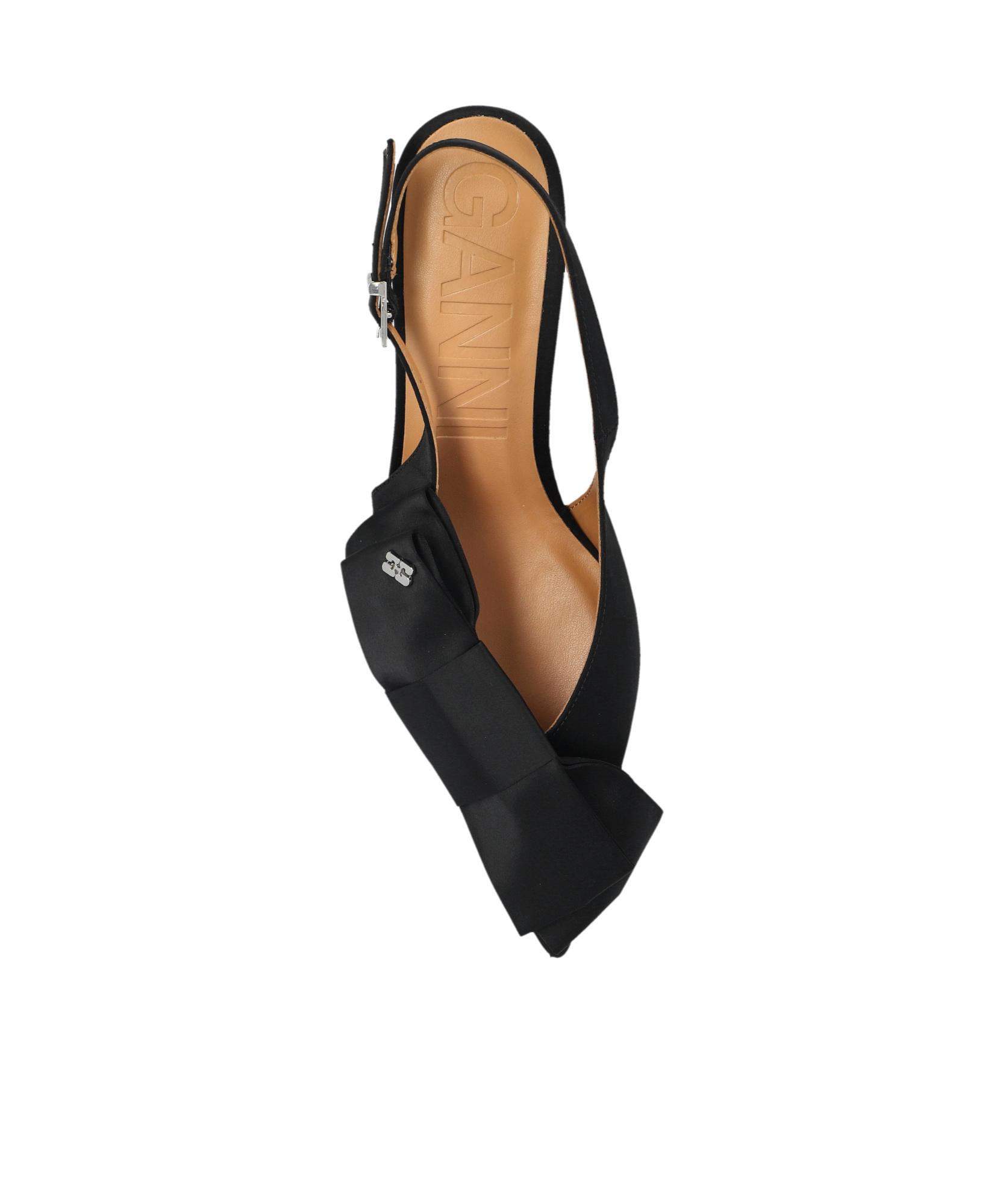 Ganni Womens Black Bow-embellished Recycled-polyester Kitten-heel Pumps Eur 38/5 Uk In Black