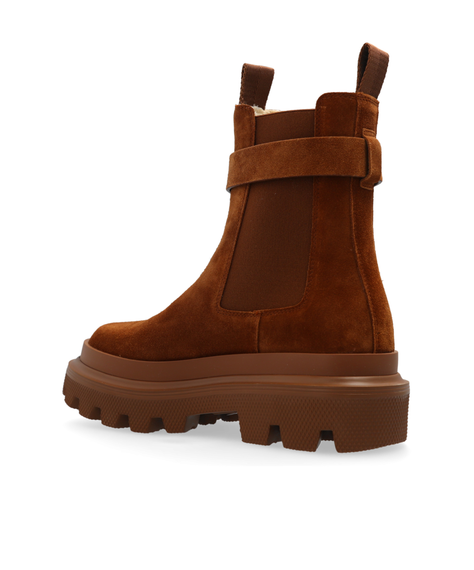 Dolce & Gabbana Suede Buckle Faux Fur Chelsea Booties In Brown