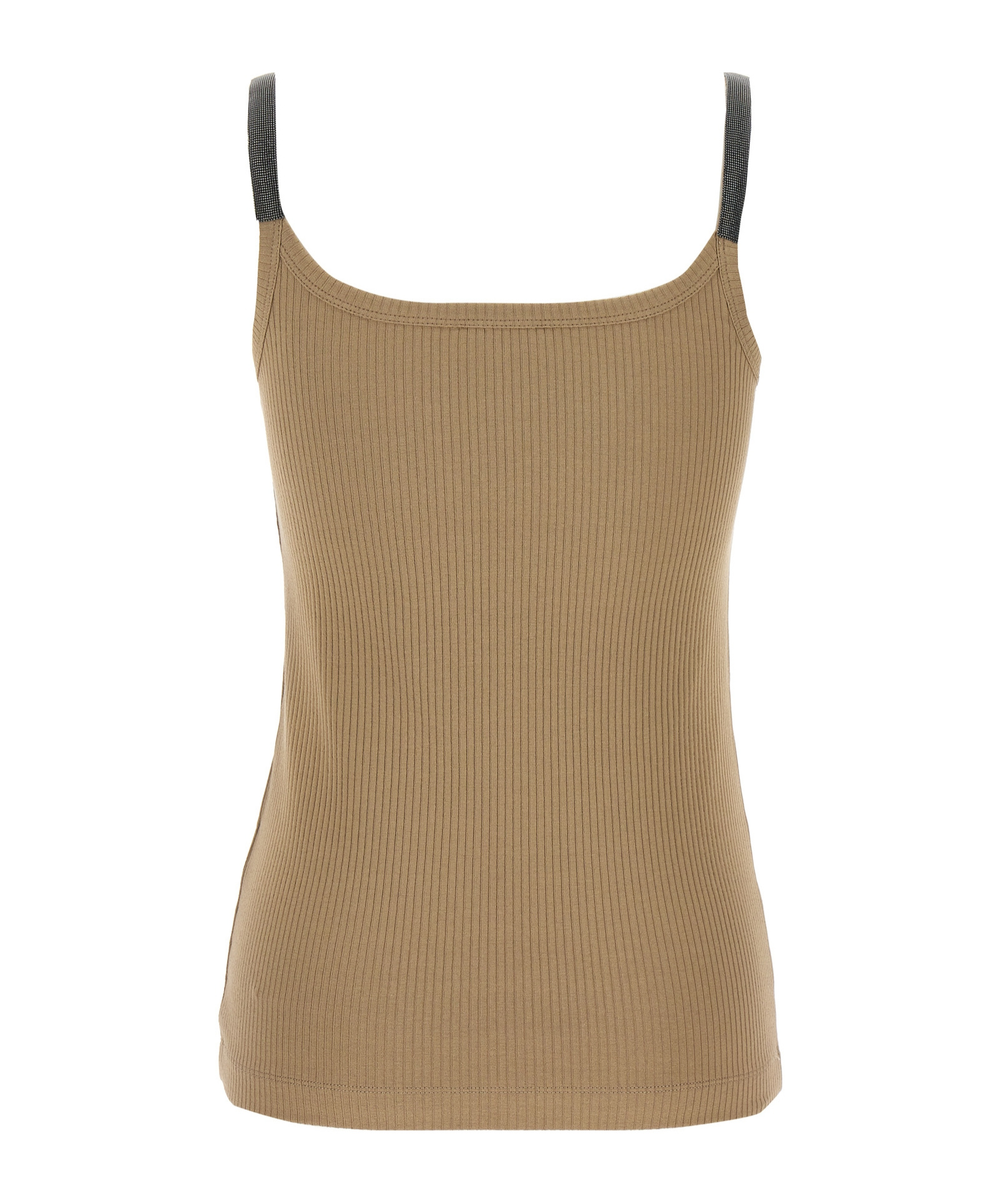 Brunello Cucinelli Ribbed Scoop Neck Sleeveless Top In Brown