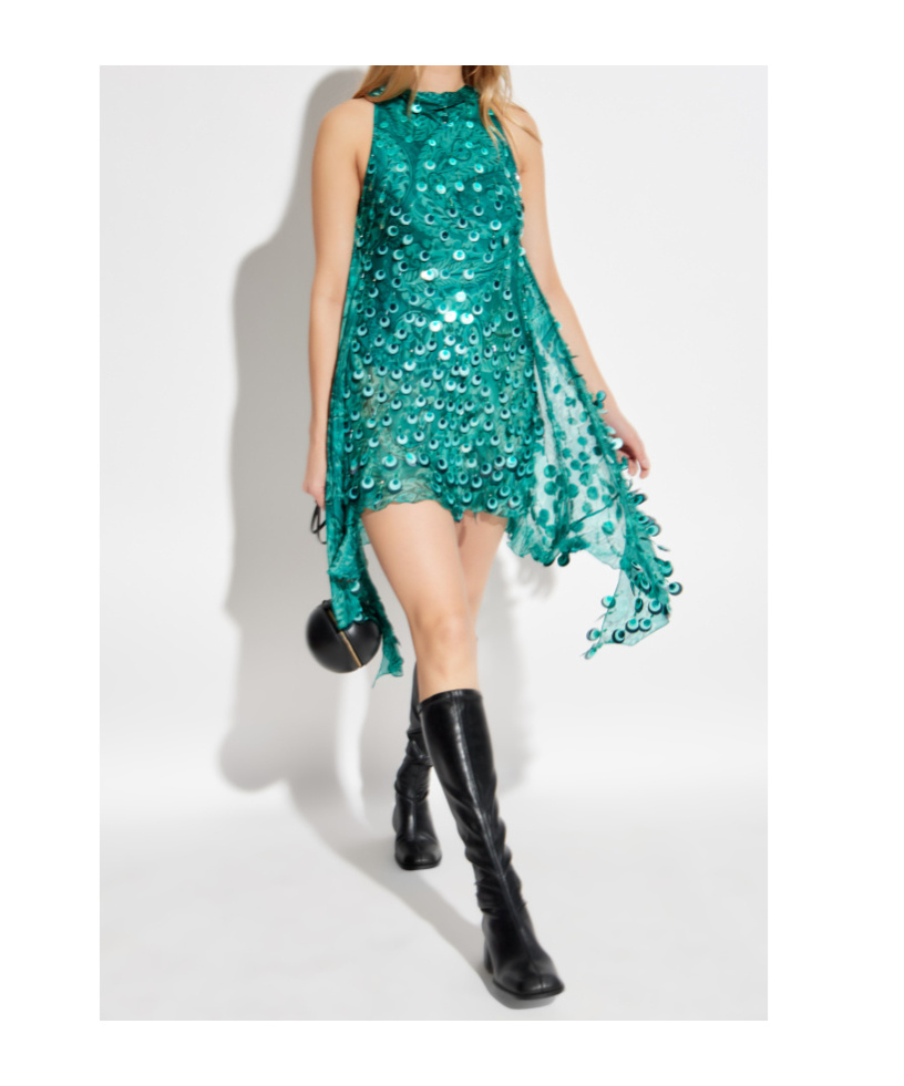 Etro Silk Mini Dress With Sequin Embroidery In Green