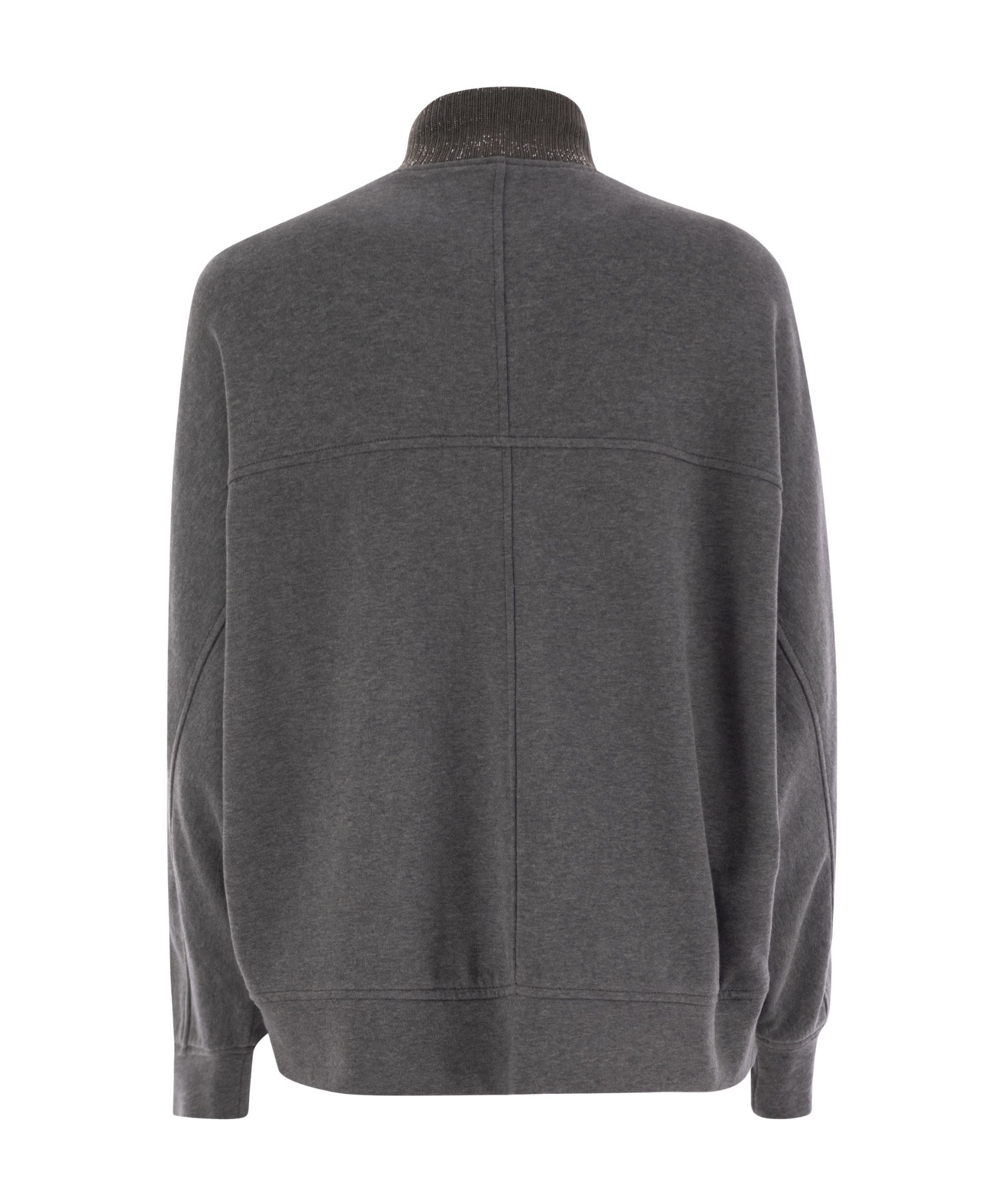 Brunello Cucinelli Women's Smooth Cotton Fleece Topwear With Ribbed Collar Precious In Black