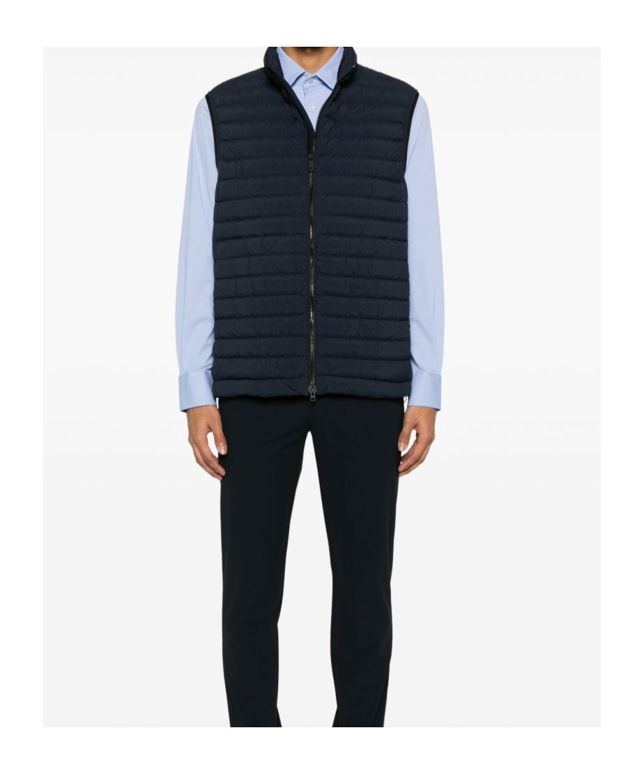 Peuterey Quilted Blue Jacket With High Collar In Black
