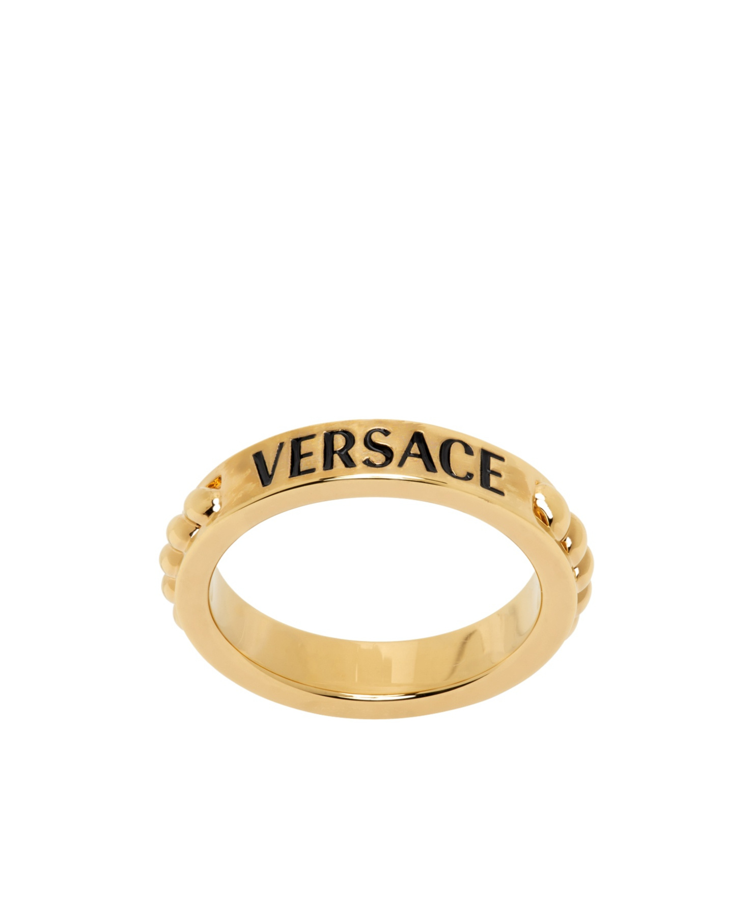 Versace Metal Logo Ring In Yellow