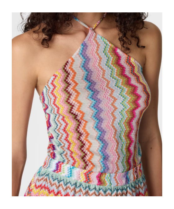 Missoni Short Jumpsuit In Lamé Viscose With Pixel-effect Zigzag Pattern In Multi
