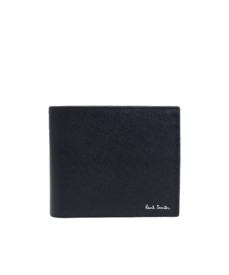 Paul Smith Logo Stamp Leather Bi-fold Wallet In Black