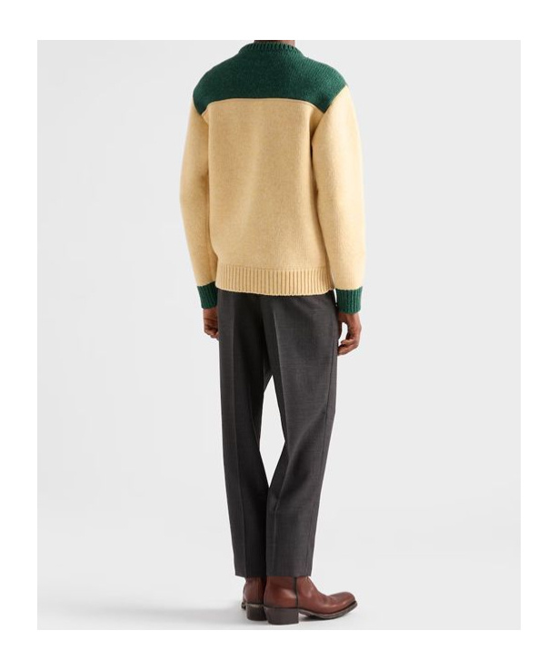 Prada Cream And Emerald Green Wool Sweater In Brown
