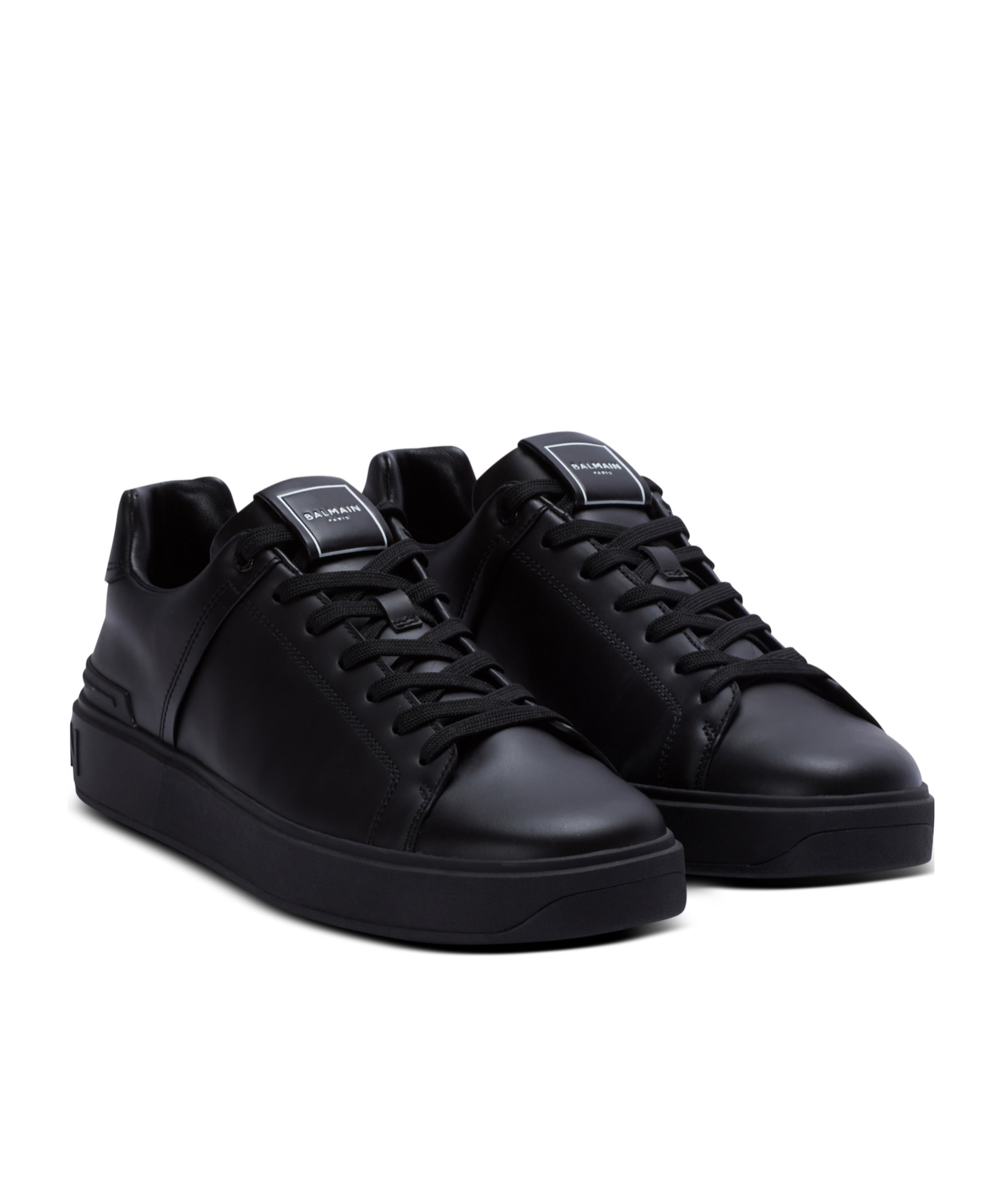 Balmain Black Low Top Sneakers With Logo In Leather In Black