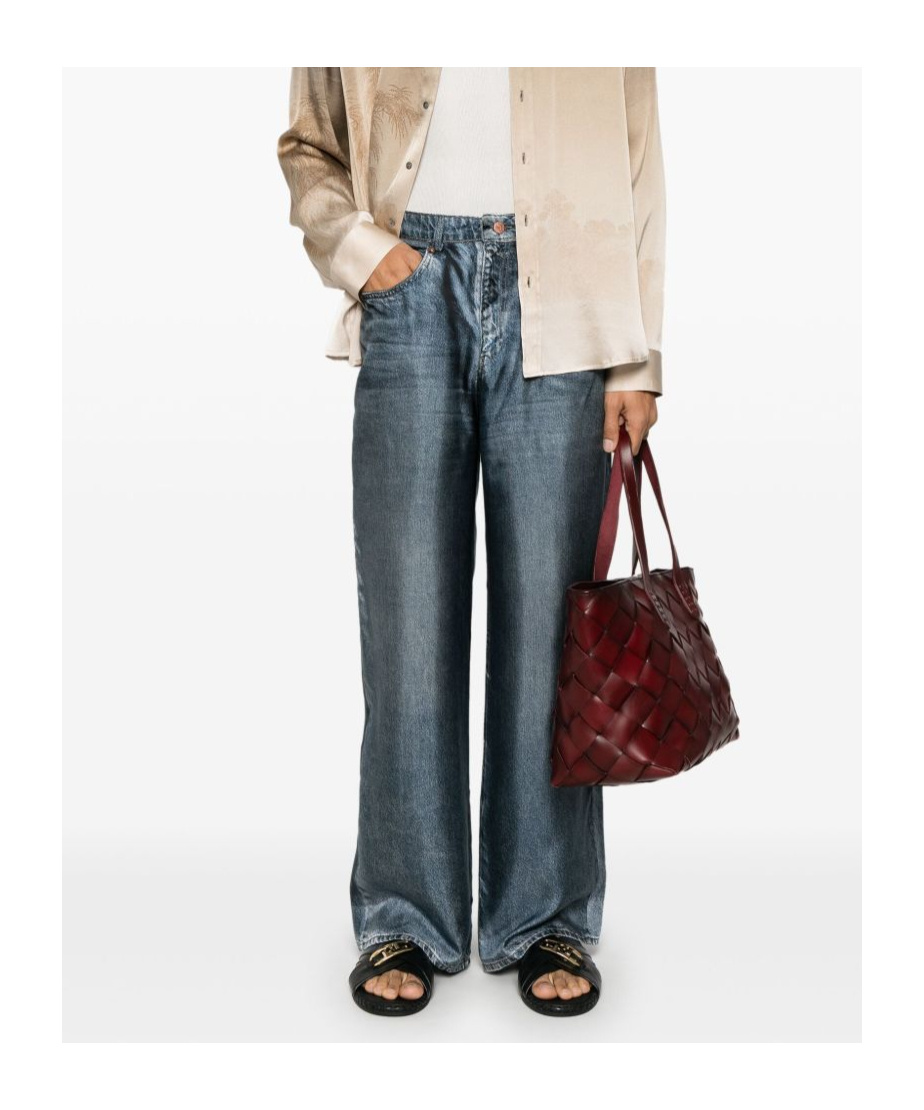 Pierre-louis Mascia Pierre Louis Mascia Denim Print Silk Trousers In Gray