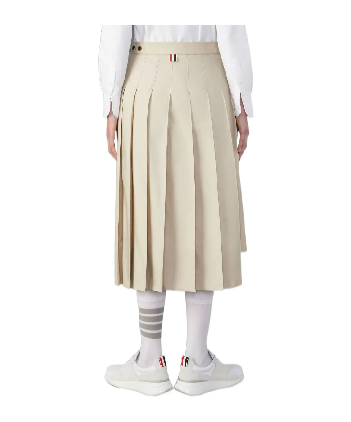 Thom Browne Back Pleated Skirt In White