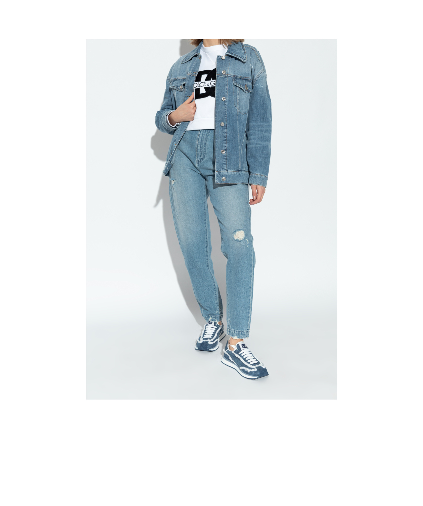 Dolce & Gabbana Blue Mixed-material 'dg' Cushion Sneakers In Blue