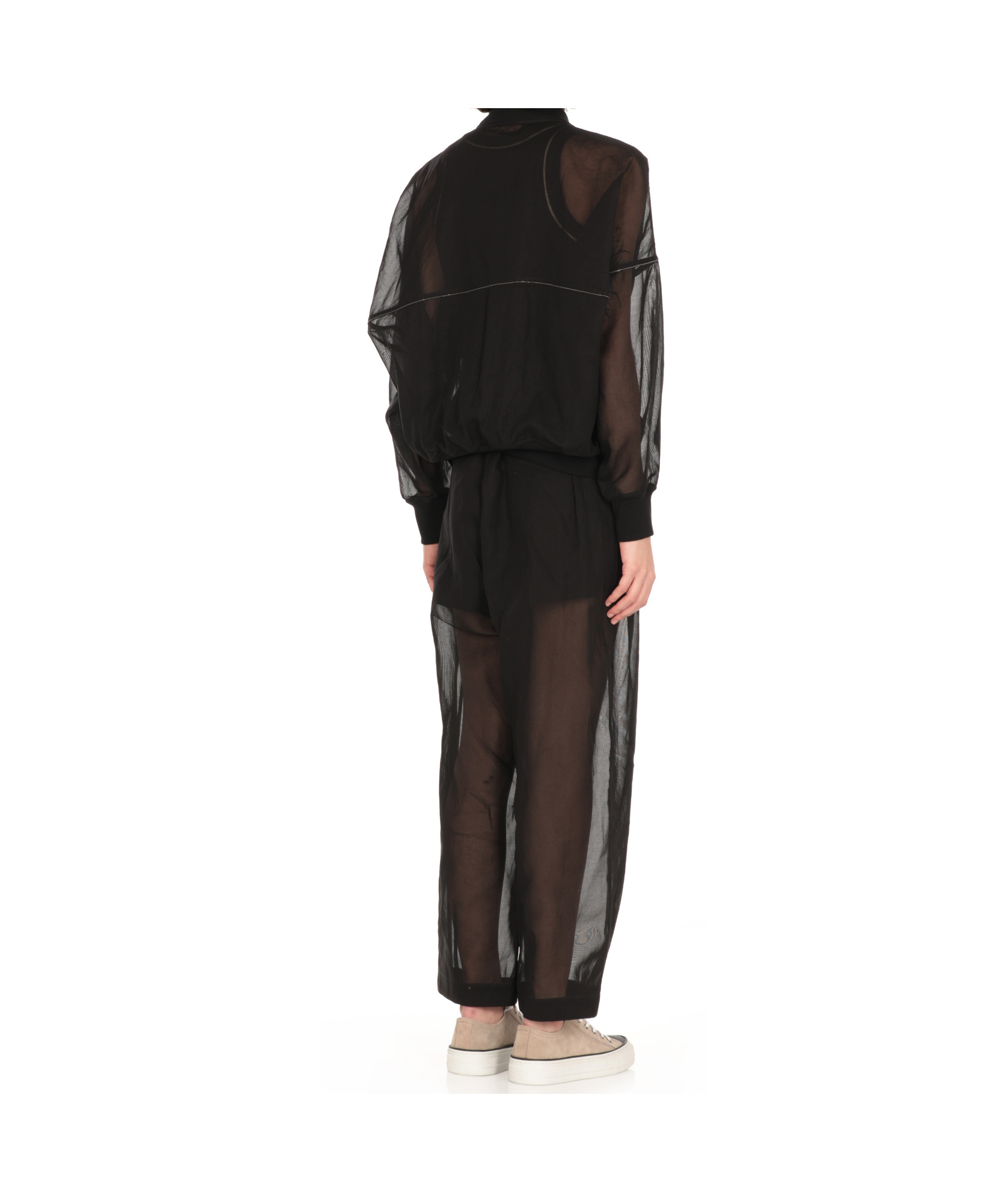 Brunello Cucinelli Black Organza Shiny Trims Bomber Jacket In Black