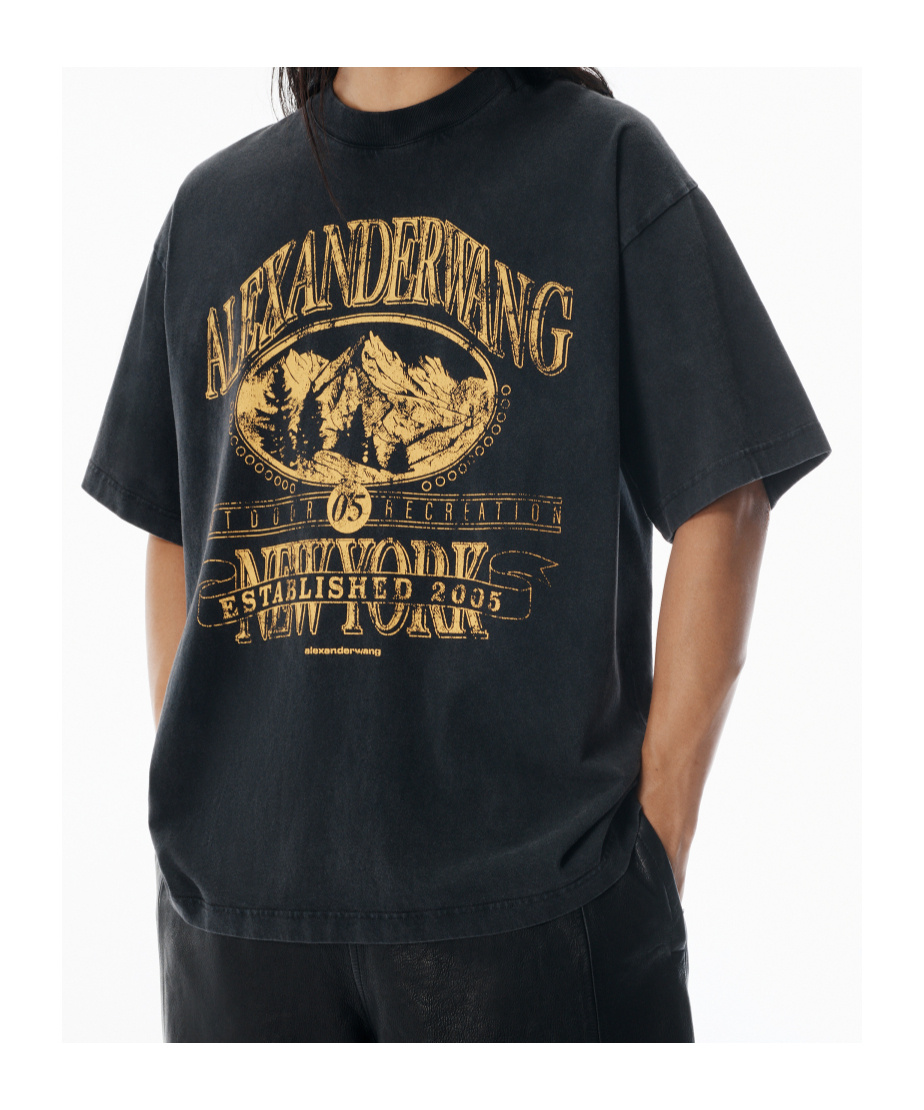 Alexander Wang Black Sunfade-effect Wash Jersey Tee In Black