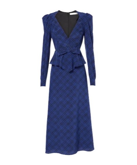 Alessandra Rich Tartan Silk Midi Dress In Blue