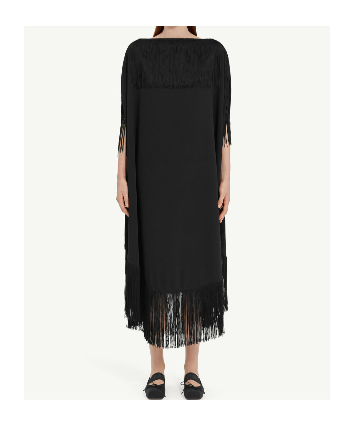 Shop Mm6 Maison Margiela Fringe-detail Belted Midi Dress In Black