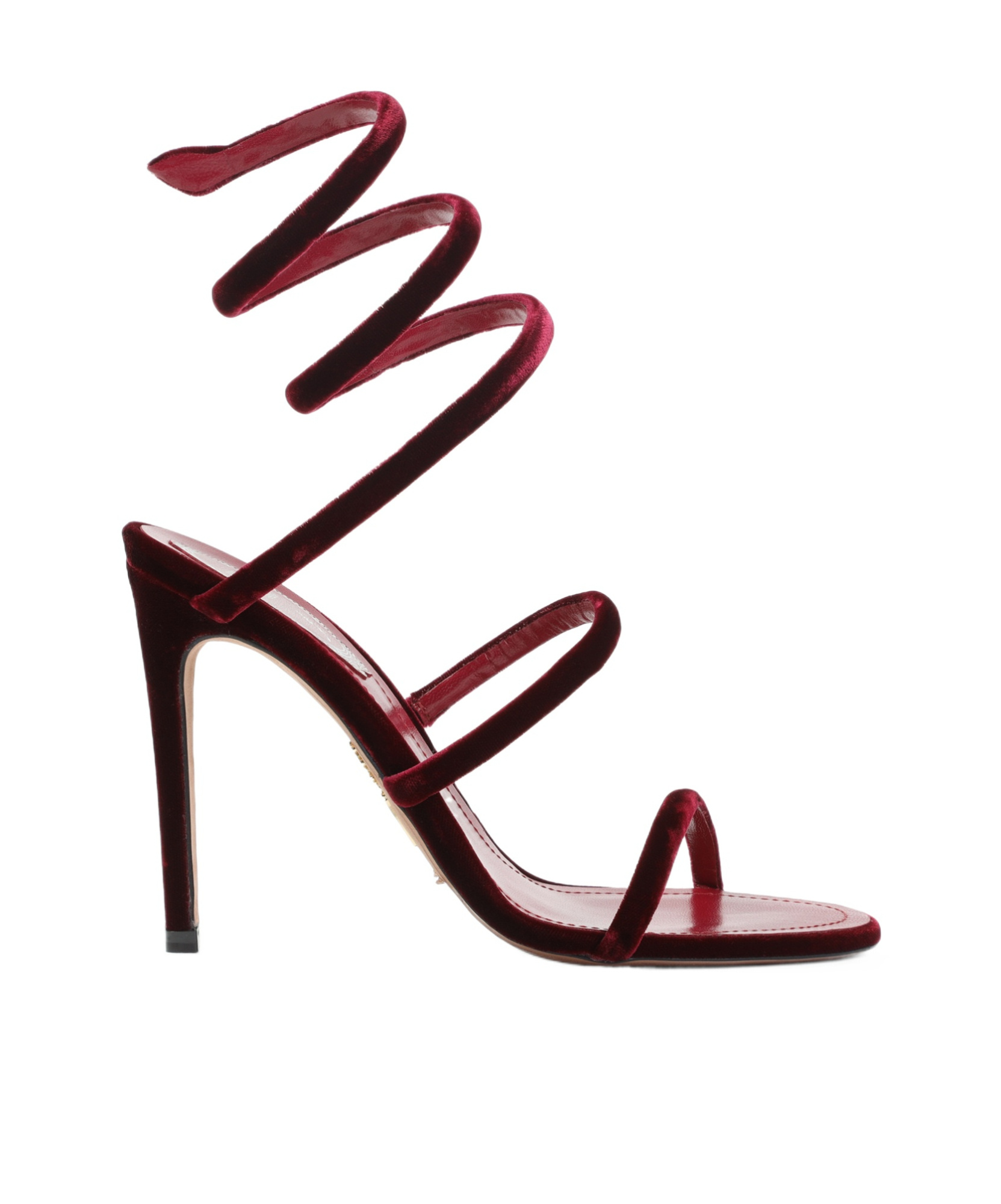 René Caovilla Velvet Snake Spiral Strap Sandals In Burgundy