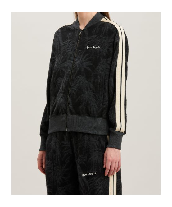 Palm Angels Logo Leather Effetc Track Bomber Jacket In Black