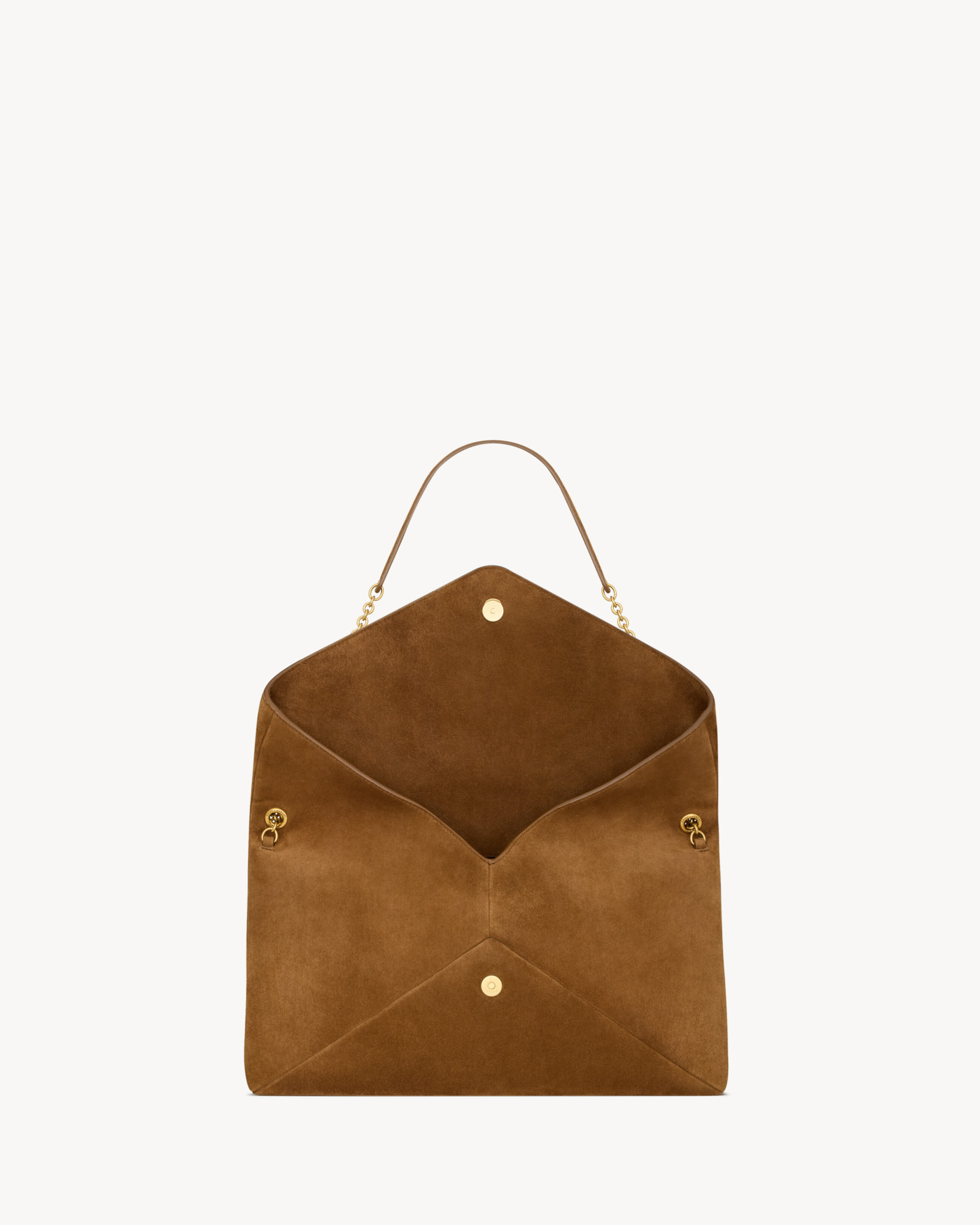 Saint Laurent Cassandre Xxl Pouch On Chain In Suede In Brown