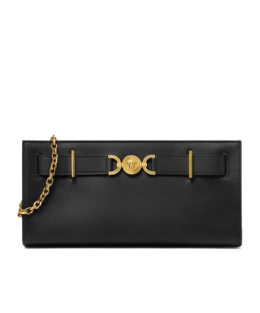 Versace Chain Strap Gold-tone Hardware Clutch Bag In Black