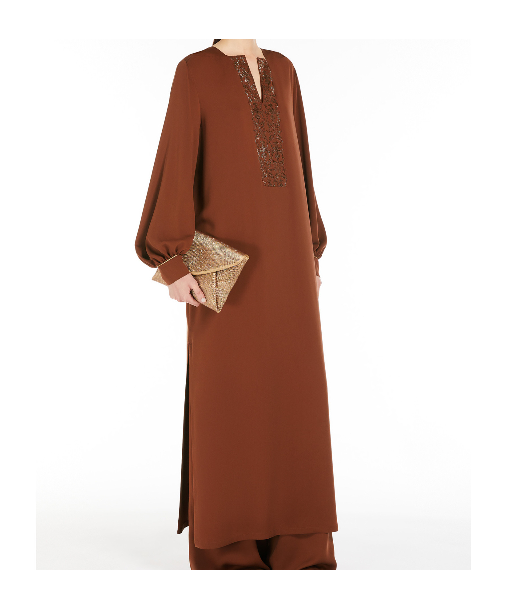 Max Mara Sansone V-neck Long-sleeved Dress In Brown