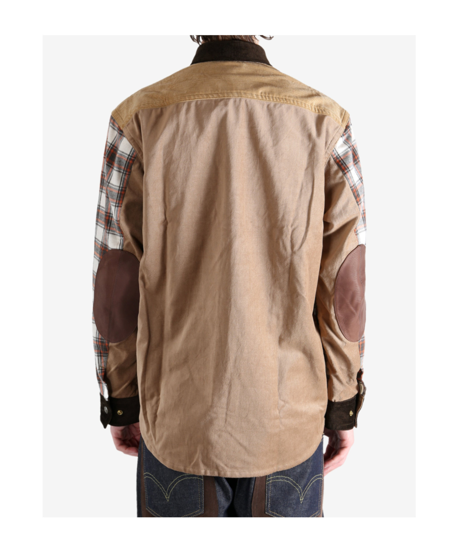 Junya Watanabe Checked Corduroy-paneled Overshirt In Brown