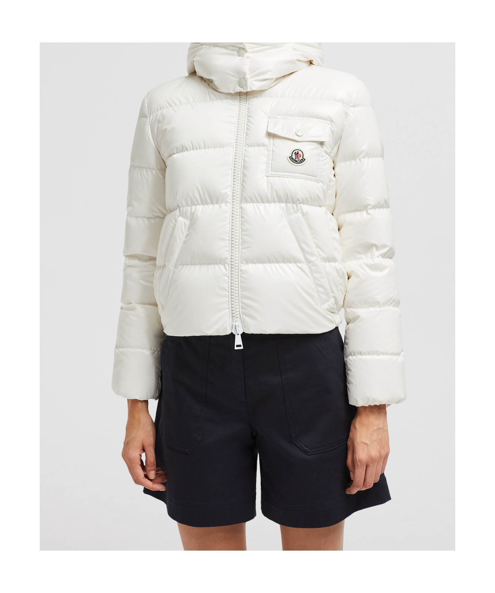 Moncler Andro Hooded Short Down Jacket White In White