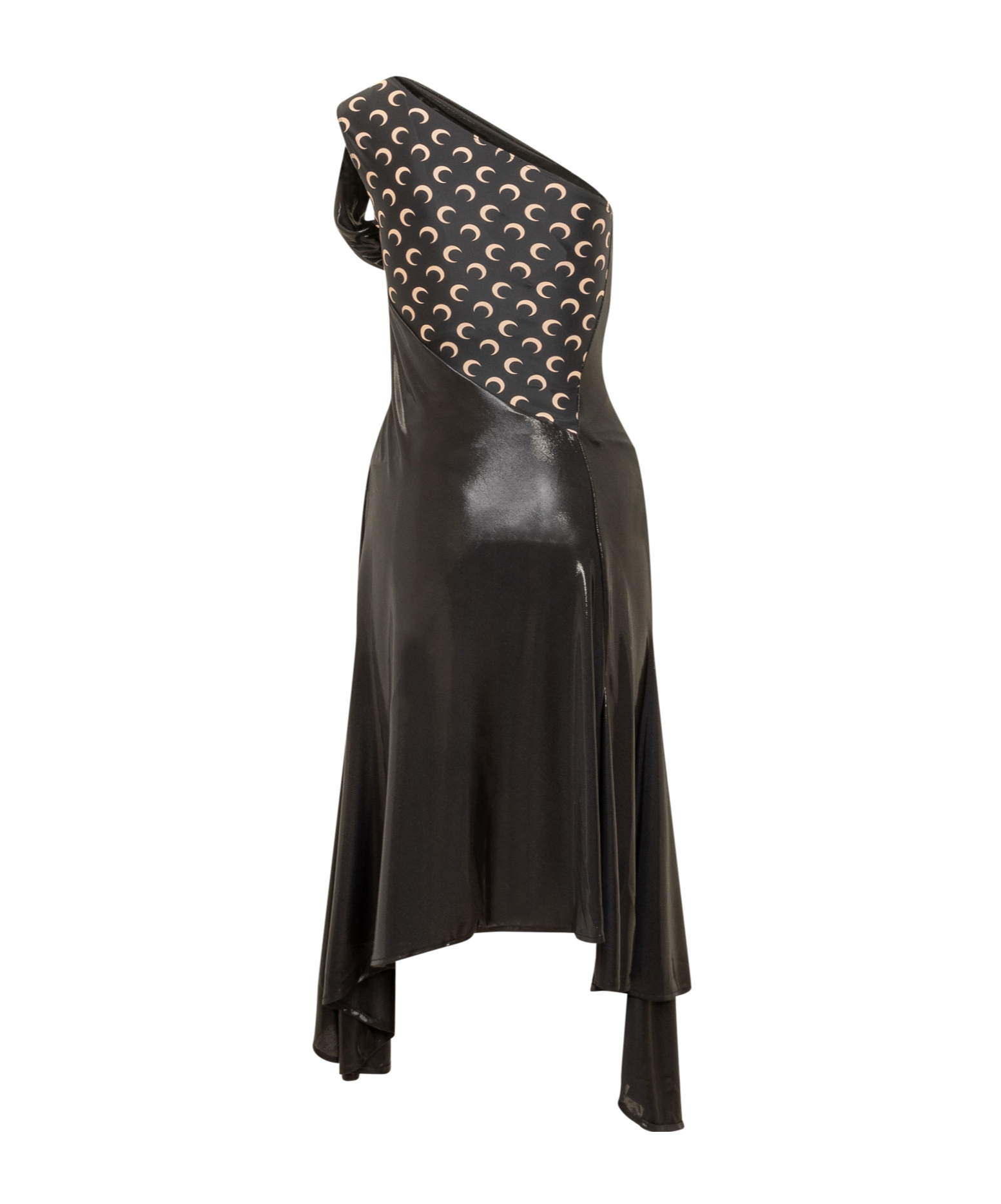 Marine Serre Regenerated Moon Draped Jersey Midi Dress In Black
