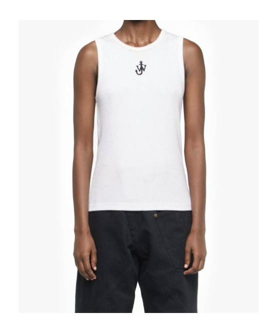 Jw Anderson Crew Neck Ribbed Sleeveless Top Straight Hem In White