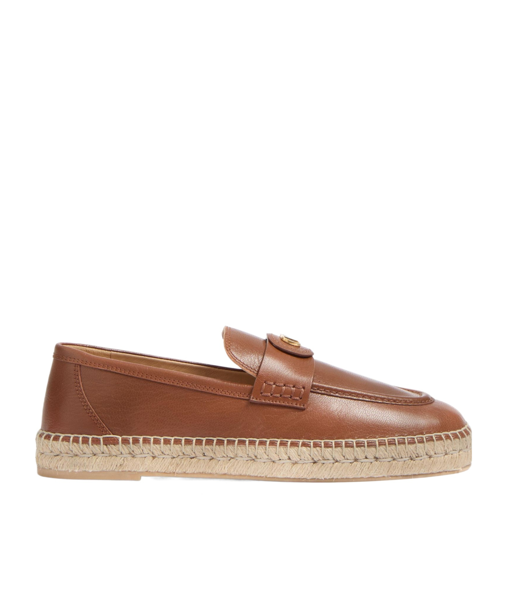 Valentino Garavani Caramel Leather Vlogo Espadrilles In Brown