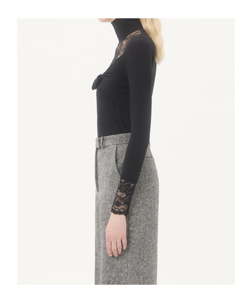 Valentino Wool Lace-insert Top In Black