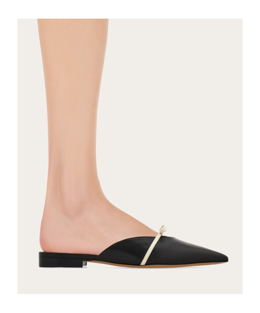 Ferragamo Giulye Mini Bow Leather Flat Mules In Black