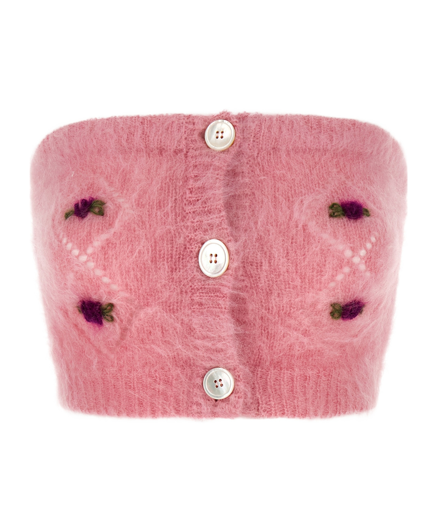 Alessandra Rich Mohair Top With Button Detailing And Floral Embroidery In Pink