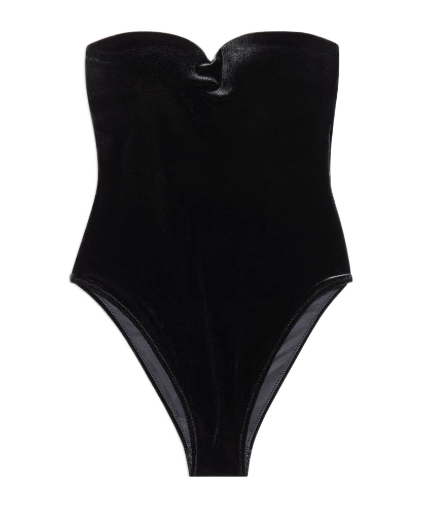 Balenciaga Logo-print Sweetheart-neck Swimsuit In Black