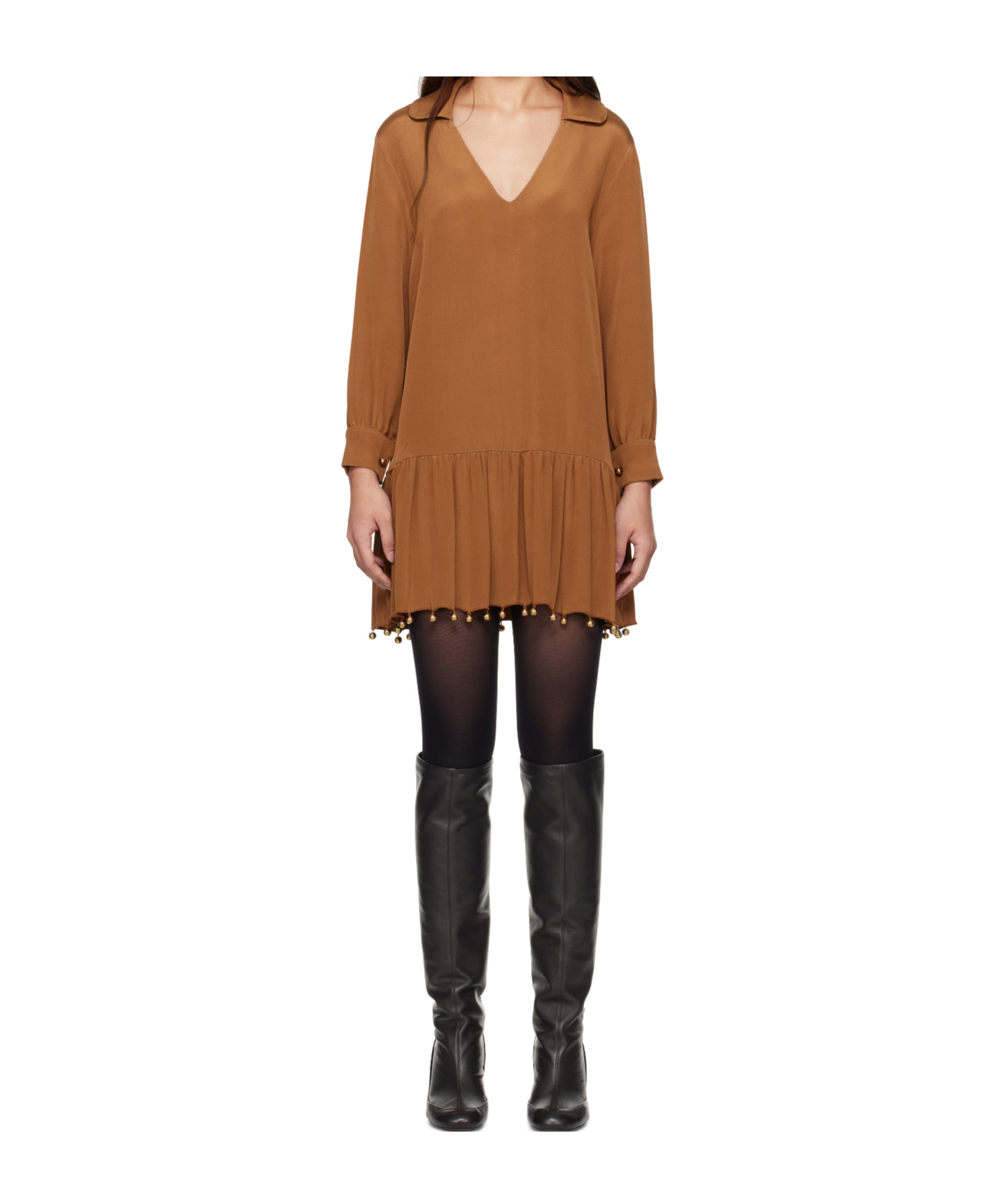 Shop Bode Long Sleeve Dress In Brown